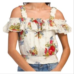 HOUSE OF HARLOW 1960 Helena Ivory Floral Polka Dot Multiway Cold & Off Shoulder